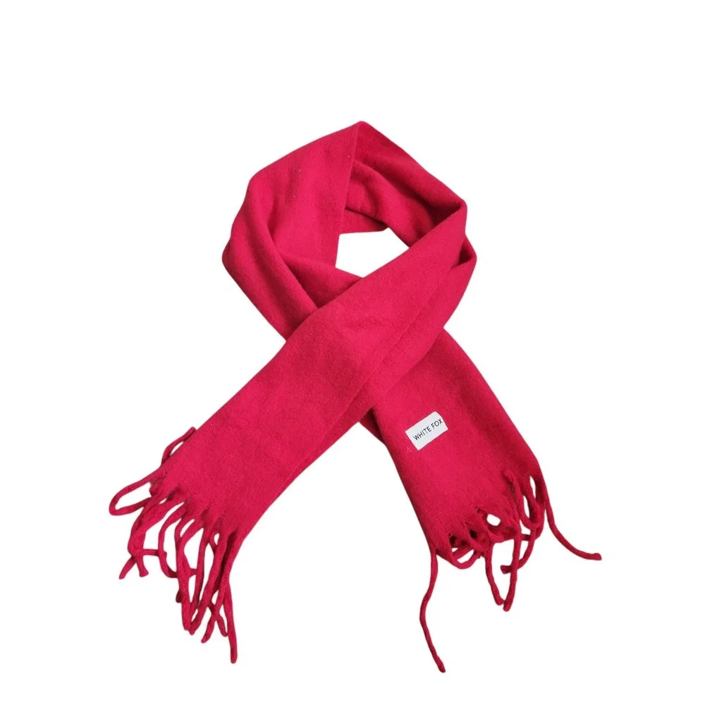 White Fox Boutique Red Tassel‎ Fringe Scarf Soft Winter Wrap One Size
